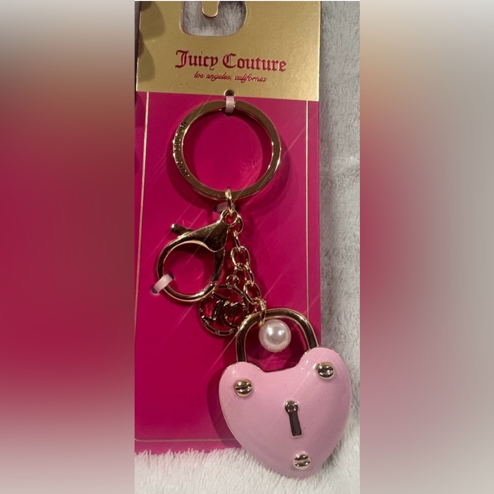 Juicy Couture Pink Heart Keychain | Purse Bag Charm | Gold Hardware